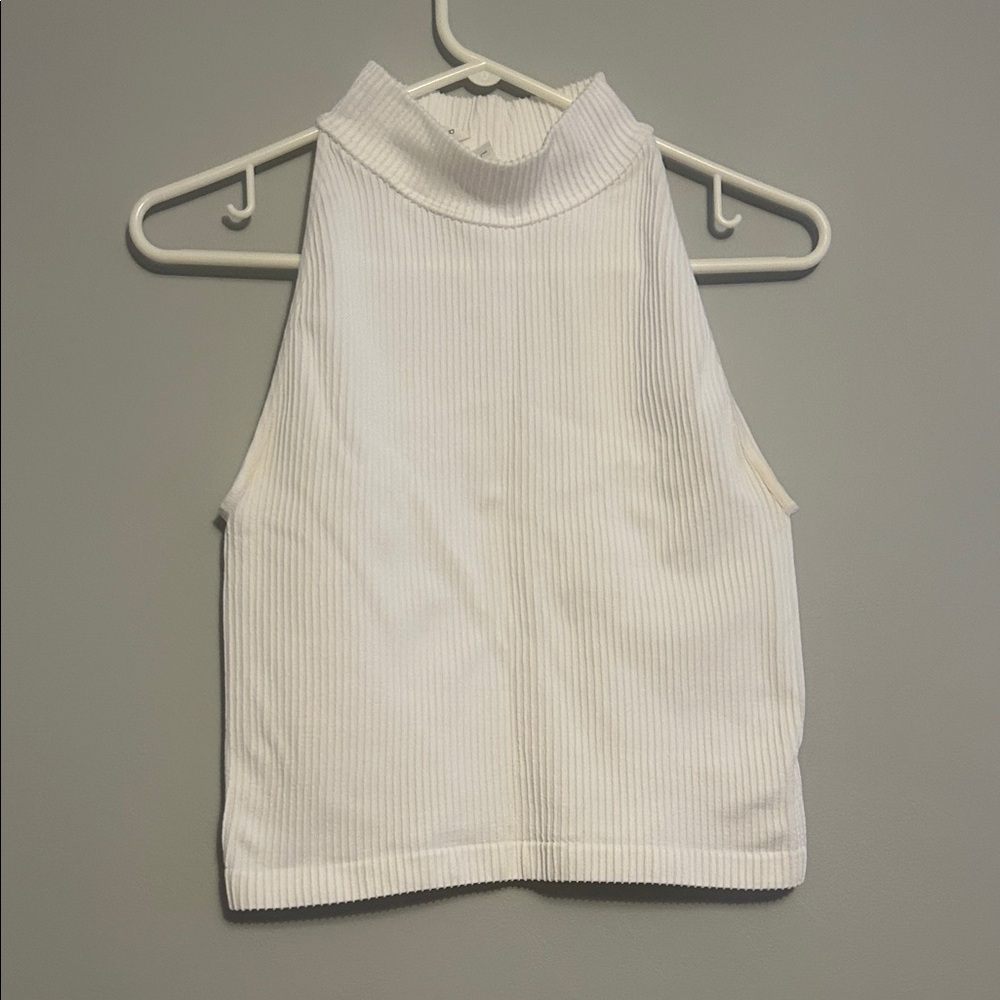 White Ribbed Sleeveless Top